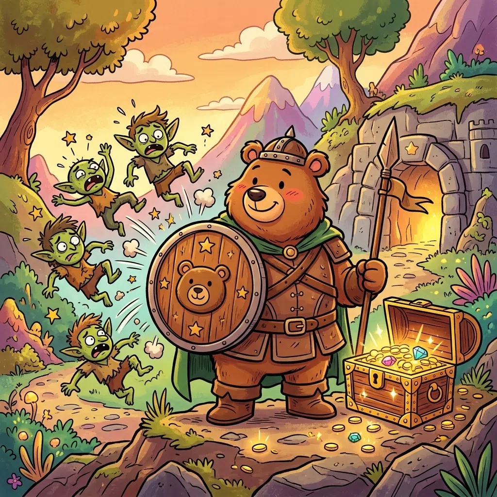 Cartoon bear guarding a wallet from scam attempts with a shield